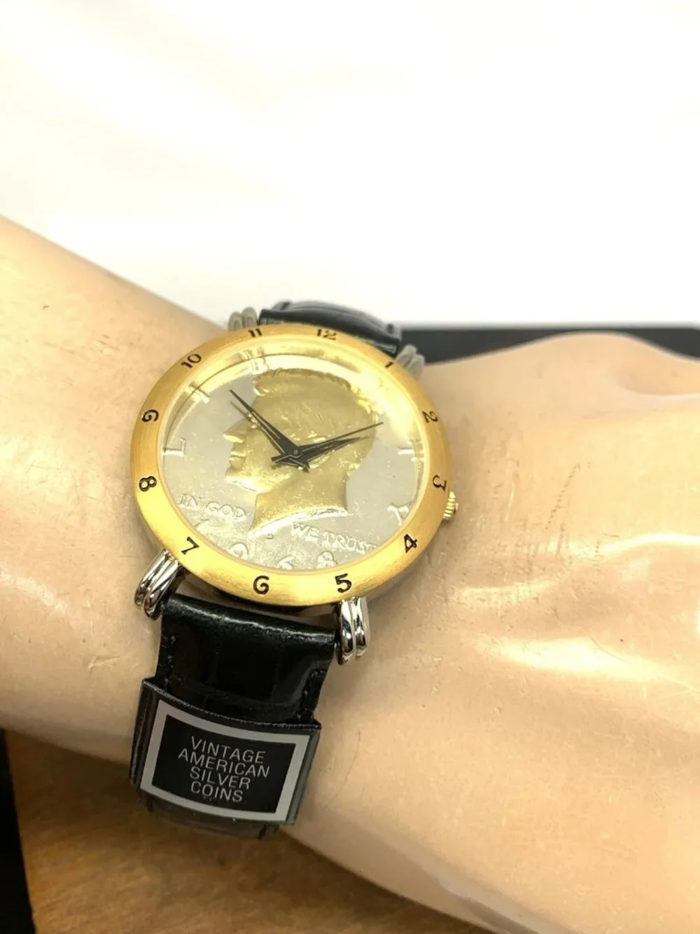 Brittania Men's Watch Vintage Liberty Kennedy USA Silver Coin Quartz Black Strap